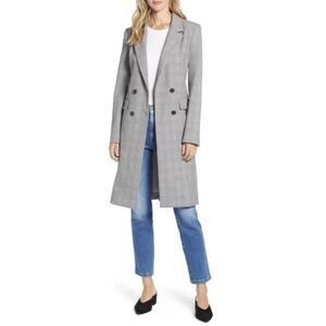 Halogen Women’s Longline Glen Plaid Double-Breasted Blazer Coat – Size 12